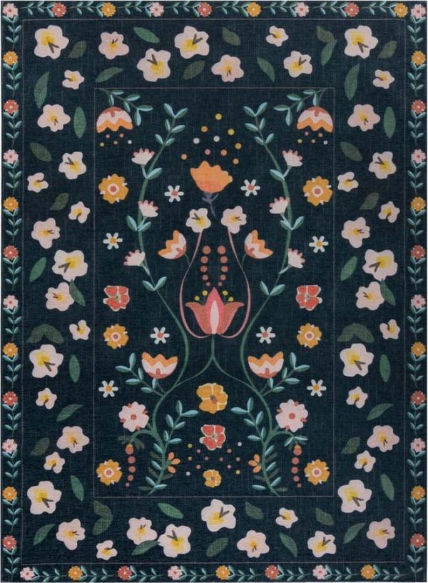 Tmavě modrý pratelný koberec 170x240 cm MATCH NORDIC FLORAL – Flair Rugs