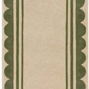 Ručně tkaný vlněný běhoun v zeleno-přírodní barvě 80x230 cm Lois Scallop – Flair Rugs