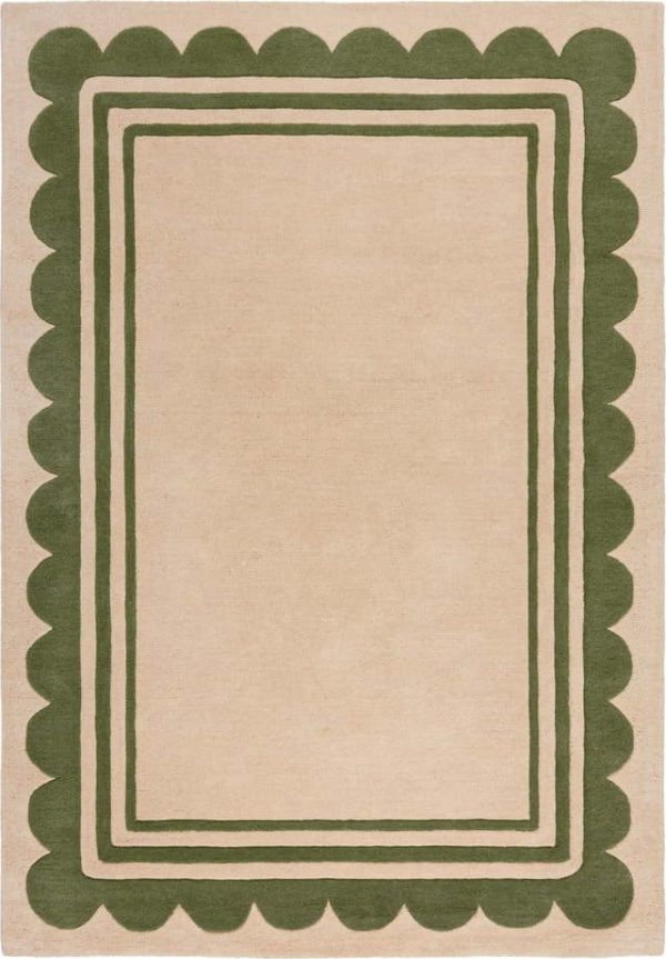 Ručně tkaný vlněný koberec v zeleno-přírodní barvě 160x230 cm Lois Scallop – Flair Rugs