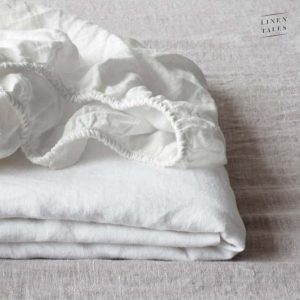 Bílé napínací lněné prostěradlo 200x200 cm White – Linen Tales