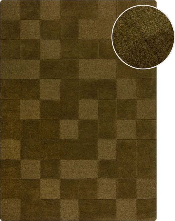 Khaki ručně tkaný vlněný koberec 120x170 cm Checkerboard – Flair Rugs