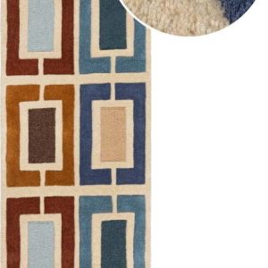 Modro-oranžový ručně tkaný vlněný běhoun 60x230 cm Retro Blocks – Flair Rugs