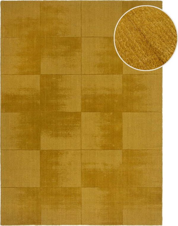 Okrově žlutý ručně tkaný vlněný koberec 120x170 cm Demi Check Ombre – Flair Rugs