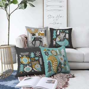 Sada 4 povlaků na polštáře Minimalist Cushion Covers Winter Forest