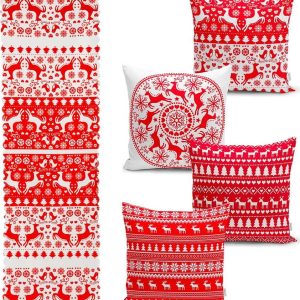 Sada 4 vánočních povlaků na polštář a běhounu na stůl Minimalist Cushion Covers Christmas