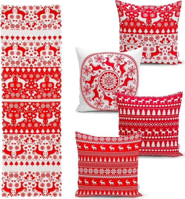 Sada 4 vánočních povlaků na polštář a běhounu na stůl Minimalist Cushion Covers Christmas