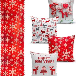 Sada 4 vánočních povlaků na polštář a běhounu na stůl Minimalist Cushion Covers Happy Holiday