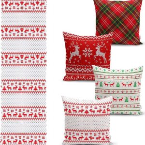 Sada 4 vánočních povlaků na polštář a běhounu na stůl Minimalist Cushion Covers Nordic Knit