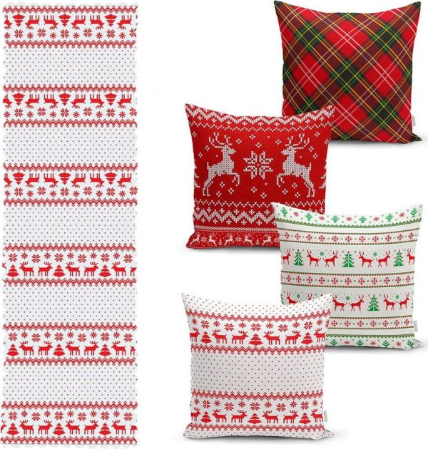 Sada 4 vánočních povlaků na polštář a běhounu na stůl Minimalist Cushion Covers Nordic Knit