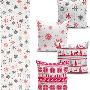 Sada 4 vánočních povlaků na polštář a běhounu na stůl Minimalist Cushion Covers Red Christmas