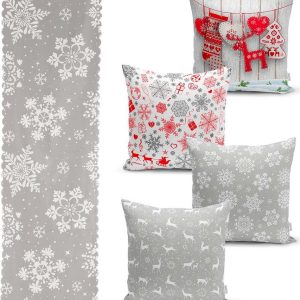 Sada 4 vánočních povlaků na polštář a běhounu na stůl Minimalist Cushion Covers Snowflakes