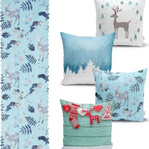 Sada 4 vánočních povlaků na polštář a běhounu na stůl Minimalist Cushion Covers Winter Wonderland