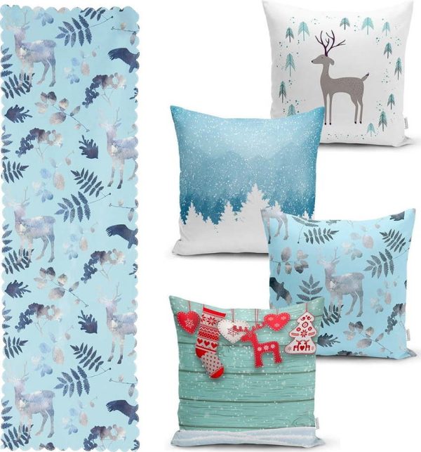 Sada 4 vánočních povlaků na polštář a běhounu na stůl Minimalist Cushion Covers Winter Wonderland