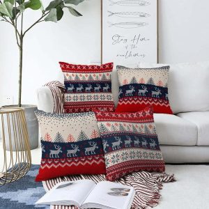 Sada 4 vánočních žinylkových povlaků na polštář Minimalist Cushion Covers Blue Nordic