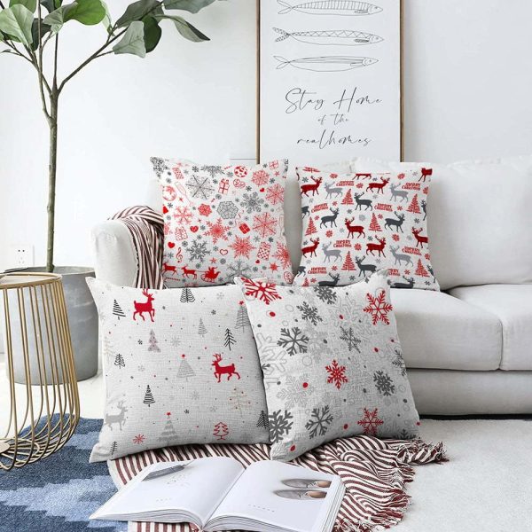 Sada 4 vánočních žinylkových povlaků na polštář Minimalist Cushion Covers Nordic Christmas