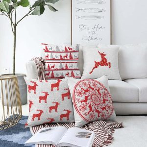 Sada 4 vánočních žinylkových povlaků na polštář Minimalist Cushion Covers Reindeer