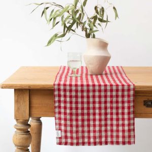 Lněný běhoun na stůl 40x200 cm Red Gingham – Linen Tales