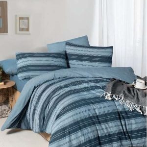 Modré 4dílné prodloužené povlečení na dvoulůžko s prostěradlem 200x220 cm Stripes – Mila Home