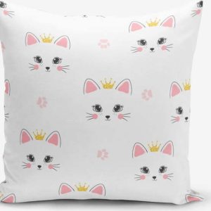 Dětský povlak na polštář 43x43 cm White Pink Cat – Mila Home