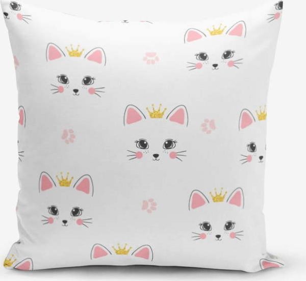 Dětský povlak na polštář 43x43 cm White Pink Cat – Mila Home