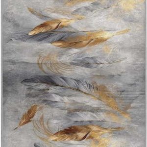 Pratelný běhoun v šedé a zlaté barvě 80x200 cm Golden Feathers – Mila Home