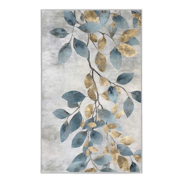 Pratelný koberec ve světle modré a zlaté barvě 160x230 cm Golden Leaves – Mila Home